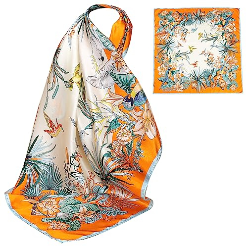 ZhaoCo 100% Natürliche Maulbeerseide Schal, 66x66cm / 26x26 Zoll Seidentuch Grafikdruck Klein Weich Quadratisch Seidenschal für Damen - 019
