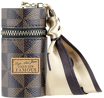 Adorila Lippenstift-Etui, Mini-Leder-Lipgloss-Lippenstift-Organizer, Reise-Lippenstift-Tasche mit Schlüsselanhänger für Parfüm, Fingernagelpolitur, Braun