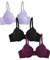 Fruit of the Loom Women's T-Shirt Bra, Opaque, Lilac Whisper/Purple Velvet/Black, 38 E (Pack of 3)
