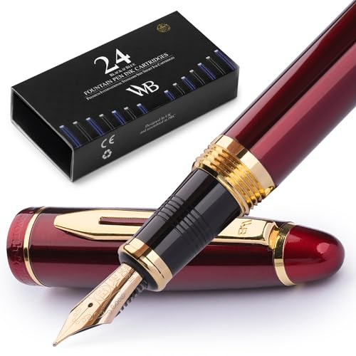 Wordsworth & Black Majesti Füllfederhalter (Rot), luxuriöse Hülle, 24 Karat Gold-Finish, extra feine Feder 18 Karat – Tintenpatronen, nachfüllbarer Tintenkonverter – Kalligraphie-Stift
