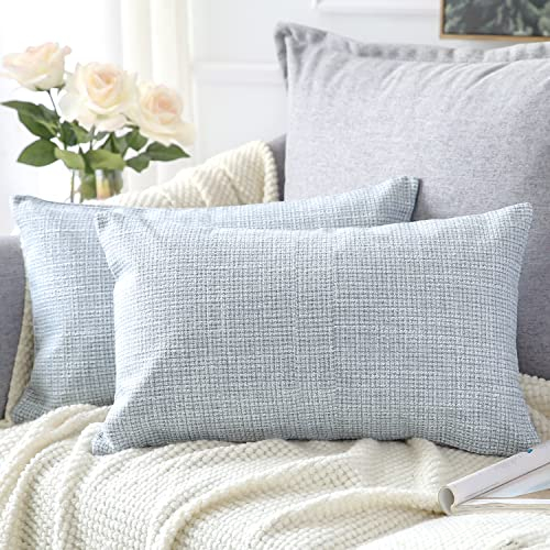 Artscope 2er Set Kissenbezug Einfarbig Wurfkissenbezug Leinen Kissenbezüge Moderne Dekokissen Kissenhülle Set Kissen Fall für Sofa Schlafzimmer Zuhause Dekor 40x60 cm Blau Grau