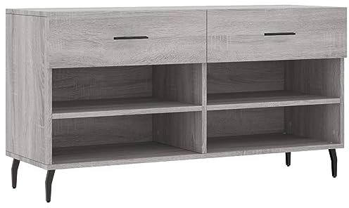 vidaXL Schuhbank, Schuhregal mit 2 Schladen 4 Fächern, Schuhschrank mit viel Stauraum, Sitzbank Flur Schrank Schuhablage, Modern, Grau Sonoma Holzwerkstoff