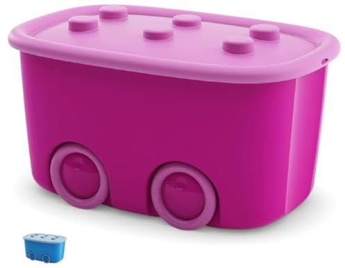 VIRSUS Contenitore Porta Giochi Multiuso 8557, misura 58x38,5x32 cm, scatola porta giocattoli con ruote e coperchio chiusura a scatto, box salvaspazio per Bambini (Rosa)