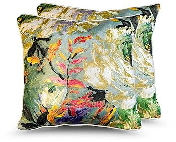 Juego de 2 Cojines 43x43cm 100% Poliéster para Sofa con Relleno Incluido Extra Suave al Tacto, Cojines Terciopelo Estampado Decorativo Hogar - Pintura al óleo 1