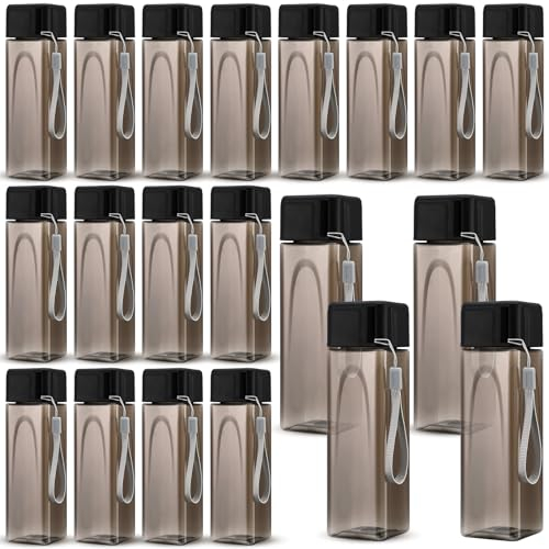 Mifoci 20 Pieces Water Bottle Bulk 17 oz Plastic Water Bottles Bulk Gym Sports Adults Reusable Large Drinking Cups for Outdoor Fitness(Black,Rectangle)