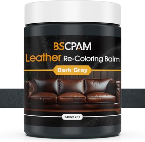 BSCPAM Leder-Balsam, 340 g, großes Volumen, Leder-Couch-Reparaturset, Möbelfarbstoff-Restaurer, Leder für Sofas, Schuhe, Leder-Couch-Farbe, schnell trocknender Lederbalsam (dunkelgrau)