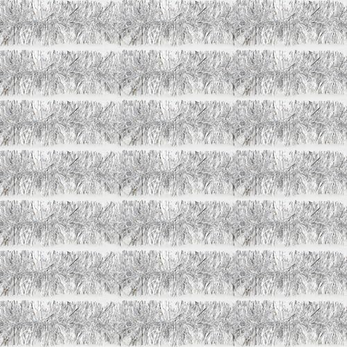 30 m silberne Lametta-Girlande, Weihnachtsfolie, Lametta-Girlande, Dekoration, Metallic-Banner, Wandbehang, Lametta, Luftschlangen, Girlande für Weihnachtsbaum, Geburtstag, Party-Dekorationen (9 cm x