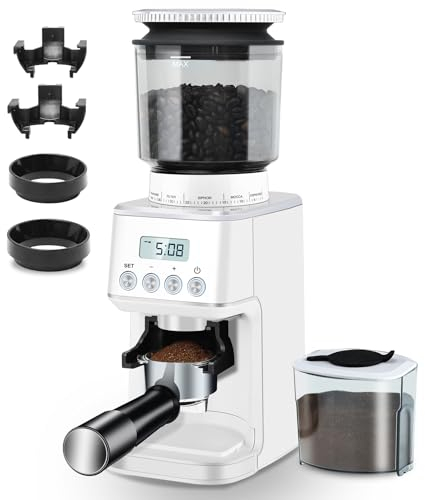 Homtone Broyeur à Café Electrique Conique en Acier Inoxydable, Broyeur de Café à 51 Niveaux Réglables, Broyeur à Café Expresso, Broyeur à Café Automatique Pour Filtre, Noir/Acier Inoxydable