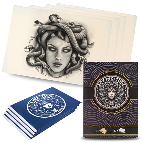 GANGA TATTOO Piel Sintetica Tatuaje 3mm con Papel Transfer Tattoo (MANUAL) - 4 Pcs Piel Sintética para Tatuar 200x300x3mm y 20 Papel Calco Tatuaje, Pieles Sinteticas Tatuaje con Papel de Calco