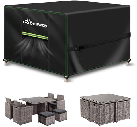 BEEWAY Garden Furniture Cover With Air Vent, Waterproof Patio Rattan Sofa Table Chair Set Cover - 420D Oxford Fabric, Windproof - Square / Cube 125 x 125 x 72cm