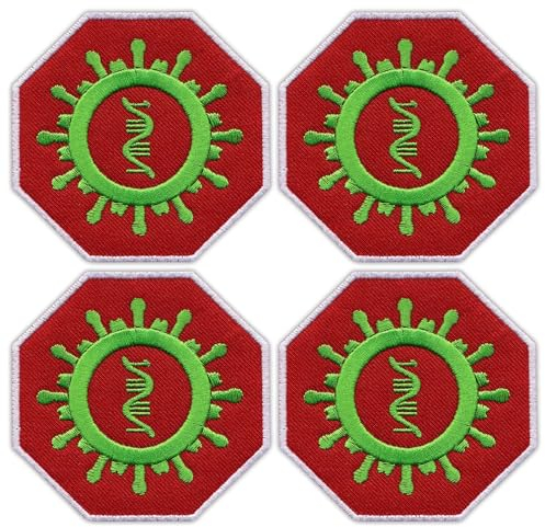 Set mit vier – Stop Virus – Flashy Green – zum Aufnähen – bestickter Aufnäher/Abzeichen/Emblem