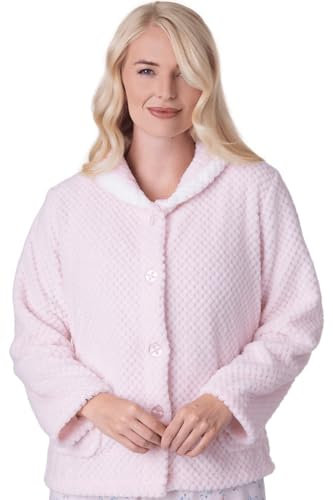 Camille Giacca da letto da donna in pile super morbido, con colletto e maniche lunghe per il massimo comfort e calore, rosa, 22-24