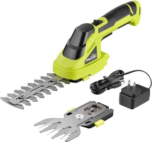 SnapFresh Forbici a Batteria per Erba 8V, Lunga Autonomia: 60 min, Tosaerba e Tagliasiepi 2 in 1 Tagliabordi a Batteria Cesoia Elettrica Taglio Larghezza 83mm Lunghezza 122mm Adatto al Giardino