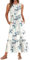 AUSELILY Maxi Dresses for Women Sleeveless Ladies Summer Dresses Round Neck Beach Cover-ups Sundress Casual Tiered Long Dress with Pockets White Green Flower M