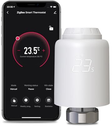 MOES Heizkörperthermostat Smart,Heizungsthermostat WLAN(MOES ZigBee Hub erforderlich),Thermostat Heizung Programmierbarer mit Fenstererkennung, Energiesparend, Kompatibel mit Alexa und Google Home