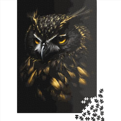 FUmoney 1000 Teile Puzzle Spiel Eule Schwarz Gold Holzpuzzle Puzzles für Erwachsene 1000 Teile Paarspiele Puzzle Geburtstag 1000 Stück (75x50cm)