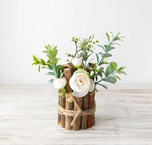 Office Desktop Photo And Tea Break Trinkets,INS Succulent Plants Cafe Buffet Tables Camping Dried Flower Decor, Wood Bud White Rose Home Decor Gifts For Relatives And Friends