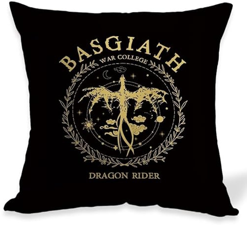 OUZ Kissenbezug Fourth Wing Merch, Basgiath War College, inspiriertes Geschenk für Drachen, 2-seitiger Kissenbezug, Geburtstag, Abschlussgeschenk, Heimdekoration, 45,7 x 45,7 cm (Schwarz-02)