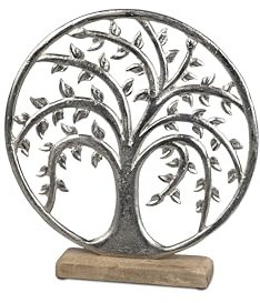 Dekoobjekt Lebensbaum 26cm aus Aluminium und Mango Holz- Geschenke zum Geburtstag, Hochzeit oder Hauseinweihung