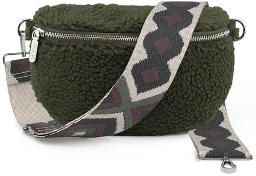 ARTVALL - Umhängetasche Teddystoff Tasche Handtasche Plüschtasche Bauchtasche Teddyfell Plüsch mit Schultergurt Design Taschenband abnehmbar verstellbares Riemen Crossbody Bag Damen mit Reißverschluss