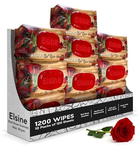 12 Packs (1,440 Counts) Cleansing Wet Wipes Red Rose Scented Hand and Body Wipes, Thick, Suitable for All Skin Types, Alcohol-Free Hygienic Multi-Purpose that Clean, Soften Skin