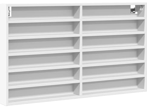 vidaXL Vitrinenschrank, Sammlervitrine 12 Ablagen, Hängevitrine Wandregal für Wohnzimmer, Glasvitrine Wandvitrine Hängeregal, Weiß Holzwerkstoff