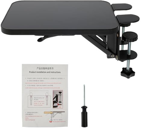 NIHUIFDPY 90° Foldable Desk Extender Tray, Adjustable Computer Keyboard Tray, 25x17.5cm Table Mount Arm Wrist Rest Shelf, Clamp On Desk Elbow Arm Support for Desk Home and Office