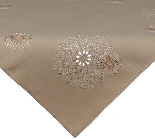 Tischdecke Leinen-Optik Bestickt Deko Esszimmer Serie Pusteblume Tischwäsche Stickerei Blumen Ornamente Tischdeko Typ887 Mitteldecke 85x85 cm beige