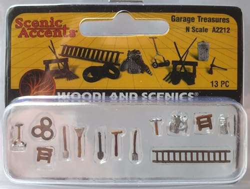 Woodland Scenics WA2212 Rasenmäher Mülltonne Leiter Reifen Figuren Spur N 1:160 Garage Treasures A2212