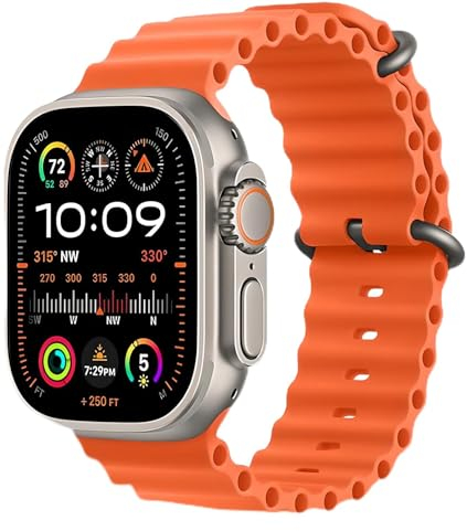 JJii Sung Patented Original Ocean Silicone Sport Armband - Kompatibel mit Apple Watch Ultra 2/Ultra Armband 49mm 46mm 45mm 44mm, Weiches für iWatch Ultra 2, Ultra SE 10/9/8/7/6/5/4/3/2/1