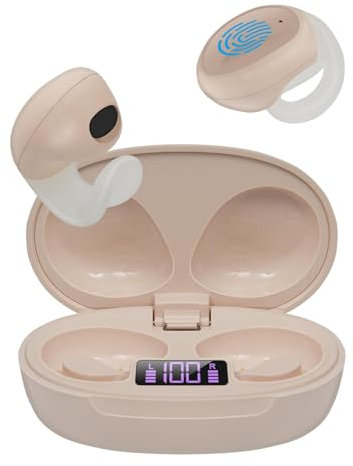 HOTHOA Cuffie Open Ear Clip Nuevo Auriculares Bluetooth con pinza inalámbrica, Auriculares abiertos, 2 micrófonos integrados, llamadas HD, Mini, Ergonómico (Beige)