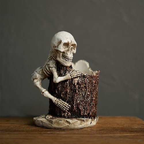 YAIUNHIQ Pot à Crayons en Forme de tête de Mort, Seau de Rangement, Porte-pinceaux de Maquillage, Porte-Stylo, Accessoires de Bureau créatifs, Porte-Crayons Polyvalent,A