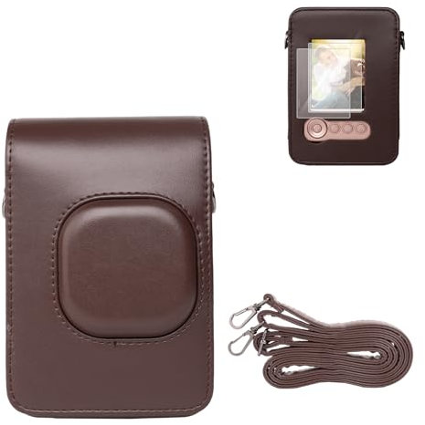 VOVMOEYA Protective Case for Instax Mini Liplay, PU Camera Case for Fuji instax mini liplay Hybrid Instant Camera with 2 LCD Tempered Films with Adjustable Neck Strap Quick Detachable-Deep Bronze