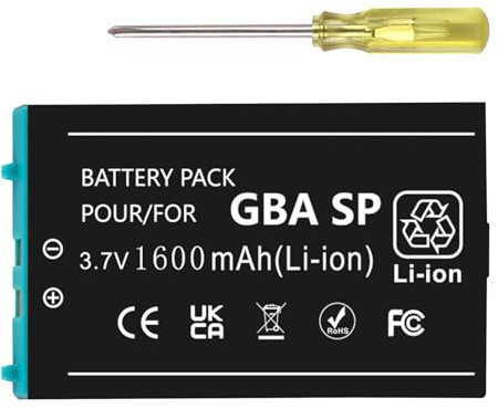 GBA SP Akku für Nintendo Gameboy Advance SP AGS-001, AGS-003, AGS-101 Modell Spielkonsole, 2025 Neu Aufgerüstet 1600mAh Ultra-Hohe Kapazität Hohe Leistung Li-Ionen Ersatzakku mit Reparatur Werkzeug