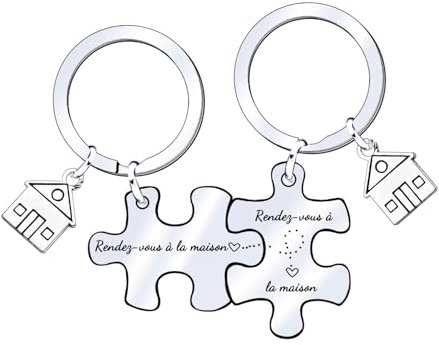 JRZDFXS Cadeau Saint Valentin Porte clé Maison Couple Personnalisé: Ensemble de 2Pcs Porte Clef en Acier Inoxydable - pour la Maison - Cadeau Amour de Pendaison de Crémaillère (1)