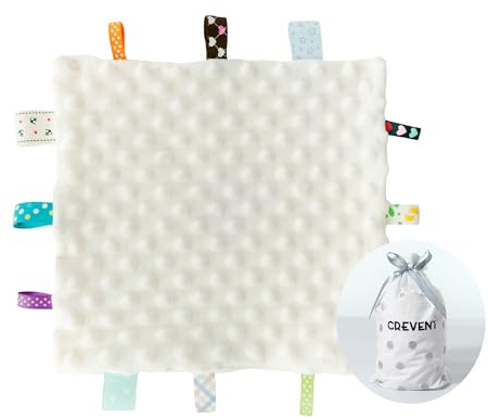CREVENT Schmusedecke für Babys, weiches, kleines Kuscheltuch für Jungen und Mädchen, sensorische Babydecke, tolles Geschenk für Geburtstag, Babyparty, 25,4 x 25,4 cm, Elfenbeinfarben