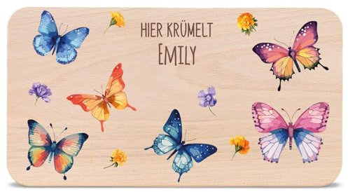 GRAVURZEILE - Bedrucktes Frühstücksbrettchen aus Holz - Schmetterling - Personalisiert mit Namen - Lebensmittelechter umweltfreundlich zertifizierter Druck (GreenGuard Gold) - Farbe: Schmetterling
