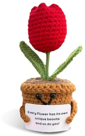 Lustige positive Tulpengeschenke, emotionale Unterstützung, Plüschtulpe, handgefertigte gehäkelte Topfpflanzen, gestrickte Blumen, niedliche Häkelblumen, kreative Tulpen-Strickgeschenke, kleine