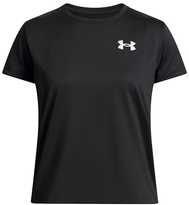 Under Armour Tech Manches Courtes Col Rond Filles, T-Shirt de Sport Respirant pour Filles, T-Shirt Manches Courtes à col Rond, Black/White, YLG