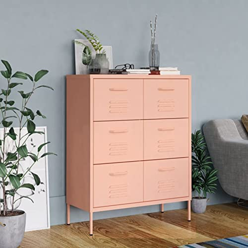 Xichuzi Schubladenschrank, Kommode, Sideboard, Highboard, Schrank, Rosa 80x35x101,5 cm Stahl