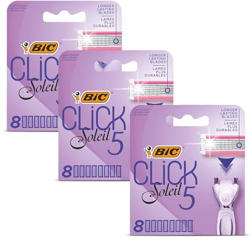 BIC Click 5 Soleil Sensitive Rasierer Nachfüller Aloe Vera Rasierklingen Feuchtigkeitsspendende Gleitstreifen Rasierköpfe 8 Stück Rasierer für Frauen Nachfüllung Glatte & Komfortable Rasiererfahrung