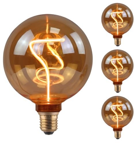 ENOVALITE 4x LED Filament XL Leuchtmittel YARN GLOBE Amber - G125 E27 4,9W 200lm 1800K Warmweiß dimmbar - Vintage Design Ambiente Deko Glühbirne Lampe