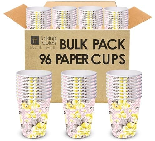 Talking Tables 96 x Bulk Pack Disposable Floral Paper Cups | Truly Scrumptious Vintage Afternoon Pretty Tea Party Decorations for Mother’s Day Birthday Party, Baby Shower, Wedding and Anniversaries
