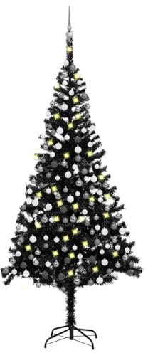 Albero di Natale artificiale pre-illuminato con set di palline nero 240 cm in PVC