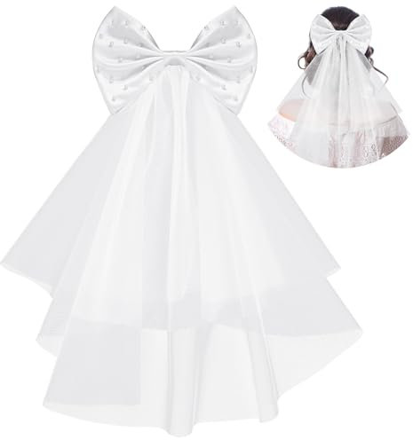 Yolev Brautschleier Perlen Tüll Haarschmuck Schleife Schleier Softtüll Haarschleife für Junggesellinnenabschied Traumhochzeit Hochzeit Zubehör