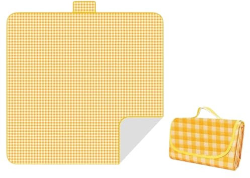 HSTWODE 200 x 200 cm wasserdicht, sandfeste Stranddecke XXL isoliert & gepolstert Ideal für Outdoor, Camping, Strand, Park, Festival & Picknick Einfach faltbar & waschbar (Gelb)