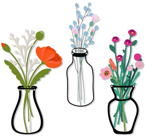 3er Set Metallblumen Wandkunst im rustikalen Landhausstil | Wanddekoration für Bad oder Esszimmer, Minimalistisches Design, Ideale Geschenke zur Einweihung