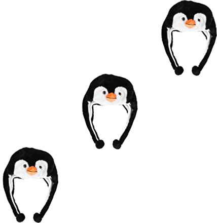 BESPORTBLE 3 Stück Plüsch Tiermütze Pinguin Mütze mit Ohrenklappen und Bommel Elastische Kopfbedeckung für Erwachsene und Warmes Kostümzubehör für Karneval Bühne Winter