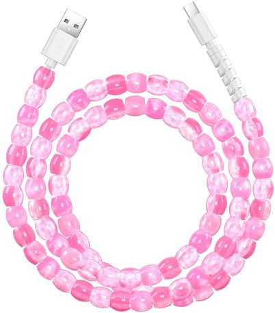 Coolden USB C Charger Cable 3.3FT 1M 60W USB to USB C Cable Girls Cute Beaded for iPhone Charger Cables Type C Cables Fast Charging for iPhone 17/16/15, Galaxy S25 S24 S23, iPad and More-Pink