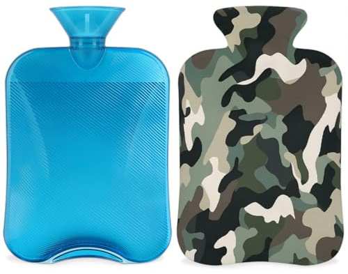 Entemne 2L Hot Water Bottle Camouflage Pattern Military Camo Hot Water Bag with Cover Reusable Therapy Bag for Pain Relief Menstrual Cramps, Muscle Soreness Winter Warmth Gift